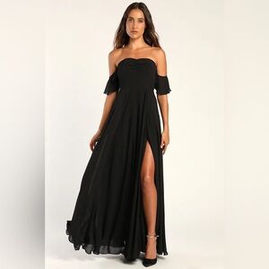 Lulu’s All the Elegance Black Ruffled Off-the-Shoulder Maxi Dress